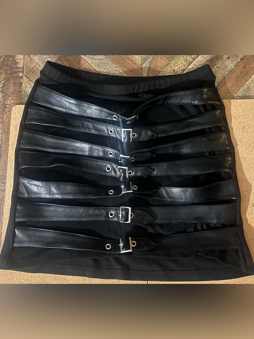 Hot Topic Black Faux Leather Buckle Mini Skirt size 1